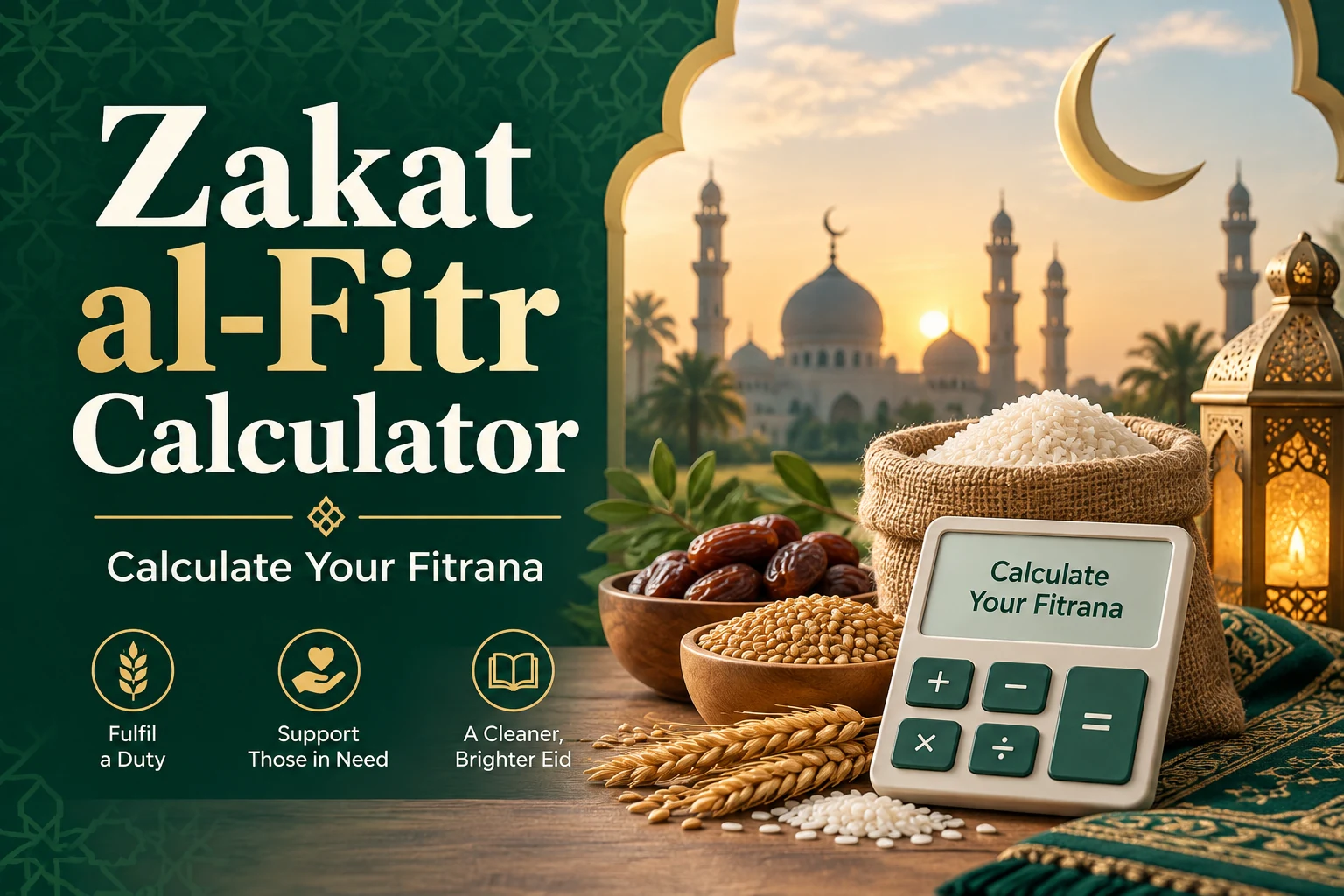 Zakat al-Fitr calculator showing how to calculate Fitrana amount per person before Eid prayer